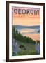 Georgia - Lake and Bear Family-Lantern Press-Framed Art Print