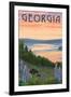 Georgia - Lake and Bear Family-Lantern Press-Framed Art Print