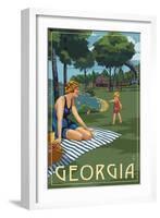 Georgia - Lake and Picnic Scene-Lantern Press-Framed Art Print