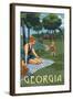 Georgia - Lake and Picnic Scene-Lantern Press-Framed Art Print