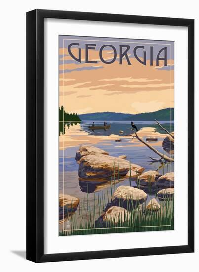 Georgia - Lake Sunrise Scene-Lantern Press-Framed Art Print