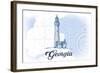 Georgia - Lighthouse - Blue - Coastal Icon-Lantern Press-Framed Art Print