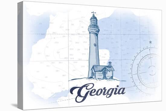 Georgia - Lighthouse - Blue - Coastal Icon-Lantern Press-Stretched Canvas