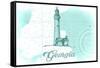 Georgia - Lighthouse - Teal - Coastal Icon-Lantern Press-Framed Stretched Canvas