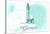 Georgia - Lighthouse - Teal - Coastal Icon-Lantern Press-Stretched Canvas