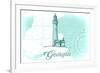 Georgia - Lighthouse - Teal - Coastal Icon-Lantern Press-Framed Premium Giclee Print