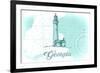 Georgia - Lighthouse - Teal - Coastal Icon-Lantern Press-Framed Premium Giclee Print