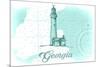 Georgia - Lighthouse - Teal - Coastal Icon-Lantern Press-Mounted Premium Giclee Print