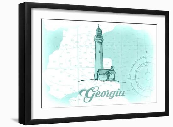 Georgia - Lighthouse - Teal - Coastal Icon-Lantern Press-Framed Art Print