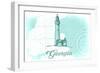 Georgia - Lighthouse - Teal - Coastal Icon-Lantern Press-Framed Art Print