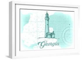 Georgia - Lighthouse - Teal - Coastal Icon-Lantern Press-Framed Art Print