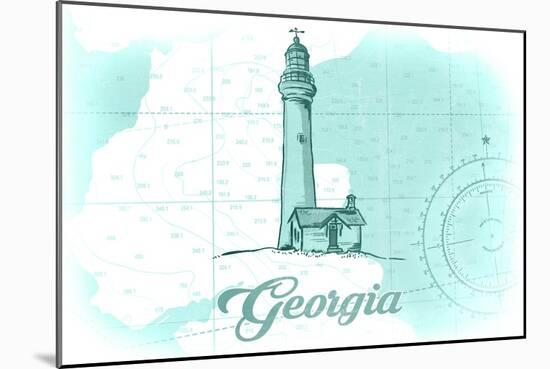 Georgia - Lighthouse - Teal - Coastal Icon-Lantern Press-Mounted Art Print