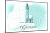 Georgia - Lighthouse - Teal - Coastal Icon-Lantern Press-Mounted Art Print