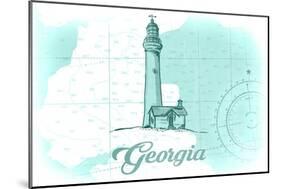 Georgia - Lighthouse - Teal - Coastal Icon-Lantern Press-Mounted Art Print