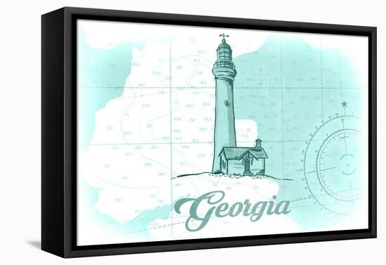 Georgia - Lighthouse - Teal - Coastal Icon-Lantern Press-Framed Stretched Canvas