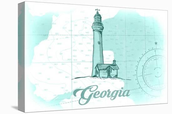 Georgia - Lighthouse - Teal - Coastal Icon-Lantern Press-Stretched Canvas