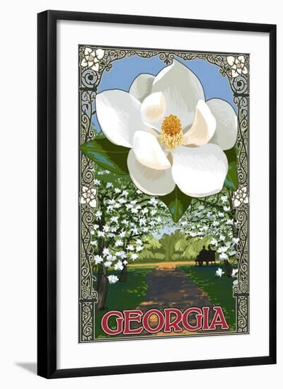 Georgia - Magnolia-Lantern Press-Framed Art Print