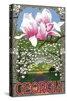 Georgia - Magnolias-Lantern Press-Stretched Canvas
