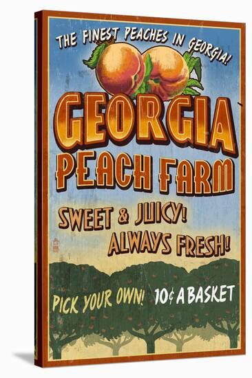 Georgia - Peach Farm-Lantern Press-Stretched Canvas