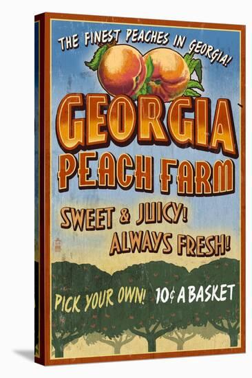 Georgia - Peach Farm-Lantern Press-Stretched Canvas