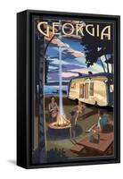 Georgia - Retro Camper and Lake-Lantern Press-Framed Stretched Canvas