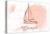 Georgia - Sailboat - Coral - Coastal Icon-Lantern Press-Stretched Canvas