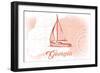 Georgia - Sailboat - Coral - Coastal Icon-Lantern Press-Framed Art Print