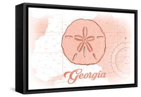 Georgia - Sand Dollar - Coral - Coastal Icon-Lantern Press-Framed Stretched Canvas