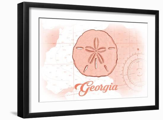 Georgia - Sand Dollar - Coral - Coastal Icon-Lantern Press-Framed Art Print