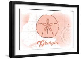 Georgia - Sand Dollar - Coral - Coastal Icon-Lantern Press-Framed Art Print