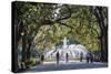 Georgia, Savannah, Fountain in Forsyth Park-Walter Bibikow-Stretched Canvas