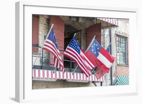 Georgia, Savannah, River Street, Flags-Jim Engelbrecht-Framed Photographic Print