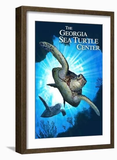 Georgia Sea Turtle Center, Georgia - Sea Turtle Diving-Lantern Press-Framed Art Print