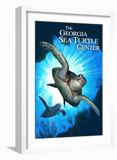 Georgia Sea Turtle Center, Georgia - Sea Turtle Diving-Lantern Press-Framed Art Print