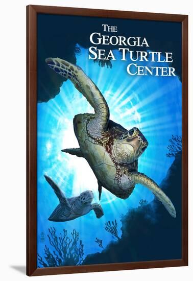 Georgia Sea Turtle Center, Georgia - Sea Turtle Diving-Lantern Press-Framed Art Print