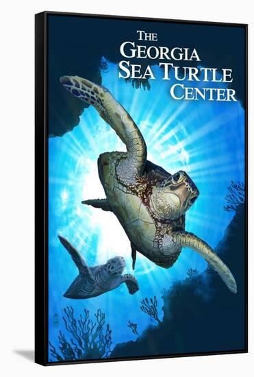 Georgia Sea Turtle Center, Georgia - Sea Turtle Diving-Lantern Press-Framed Stretched Canvas