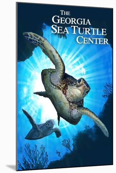 Georgia Sea Turtle Center, Georgia - Sea Turtle Diving-Lantern Press-Mounted Art Print