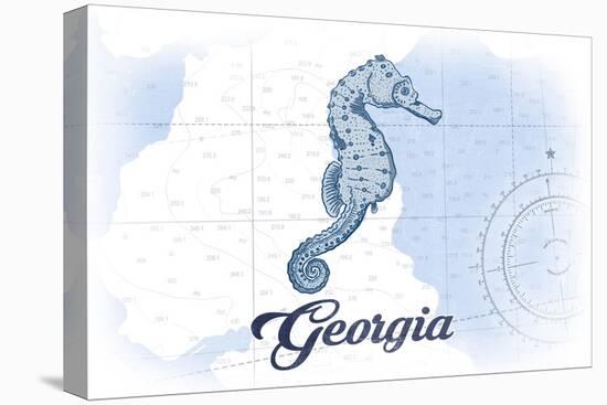 Georgia - Seahorse - Blue - Coastal Icon-Lantern Press-Stretched Canvas