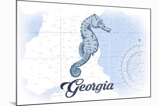 Georgia - Seahorse - Blue - Coastal Icon-Lantern Press-Mounted Premium Giclee Print