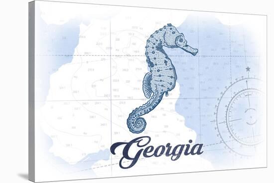 Georgia - Seahorse - Blue - Coastal Icon-Lantern Press-Stretched Canvas