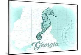 Georgia - Seahorse - Teal - Coastal Icon-Lantern Press-Mounted Art Print