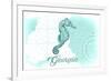 Georgia - Seahorse - Teal - Coastal Icon-Lantern Press-Framed Premium Giclee Print