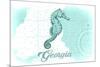 Georgia - Seahorse - Teal - Coastal Icon-Lantern Press-Mounted Premium Giclee Print