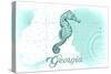 Georgia - Seahorse - Teal - Coastal Icon-Lantern Press-Stretched Canvas