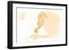 Georgia - Seahorse - Yellow - Coastal Icon-Lantern Press-Framed Art Print