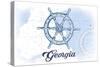 Georgia - Ship Wheel - Blue - Coastal Icon-Lantern Press-Stretched Canvas