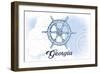 Georgia - Ship Wheel - Blue - Coastal Icon-Lantern Press-Framed Art Print