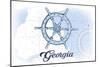 Georgia - Ship Wheel - Blue - Coastal Icon-Lantern Press-Mounted Art Print
