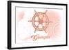 Georgia - Ship Wheel - Coral - Coastal Icon-Lantern Press-Framed Art Print