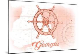 Georgia - Ship Wheel - Coral - Coastal Icon-Lantern Press-Mounted Art Print